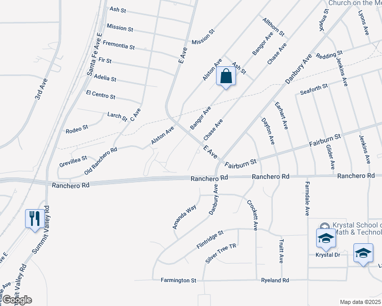 map of restaurants, bars, coffee shops, grocery stores, and more near 7390 Chase Avenue in Hesperia