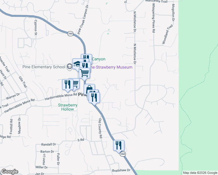 map of restaurants, bars, coffee shops, grocery stores, and more near 3667 Cemetery Rd in Pine