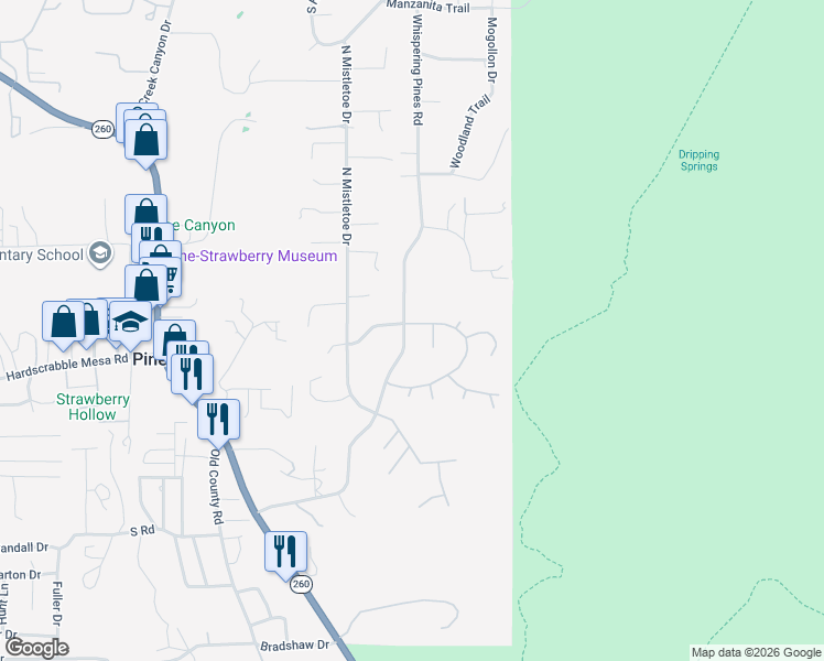 map of restaurants, bars, coffee shops, grocery stores, and more near 5634 Solitude Trail in Pine