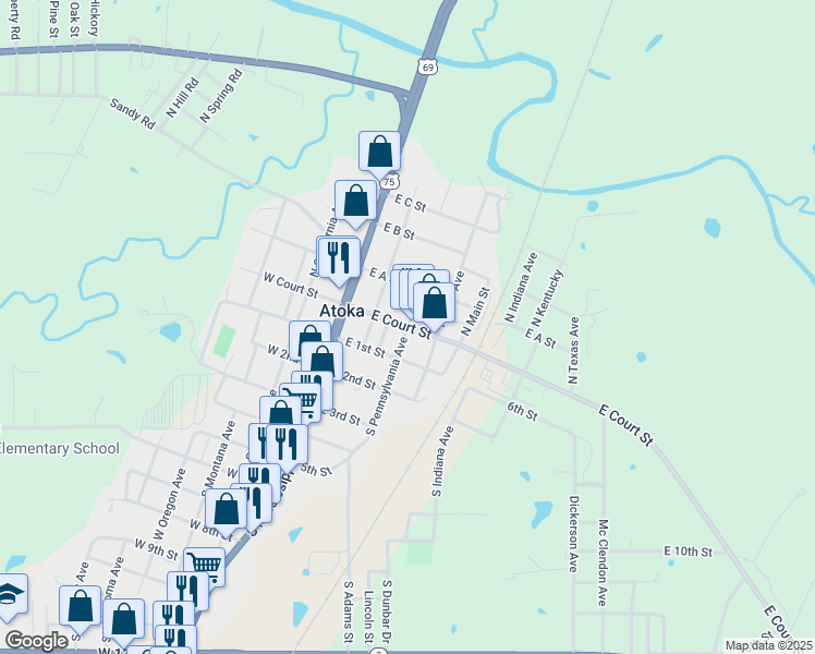 map of restaurants, bars, coffee shops, grocery stores, and more near in Atoka