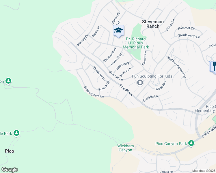 map of restaurants, bars, coffee shops, grocery stores, and more near 26432 Brooks Circle in Stevenson Ranch