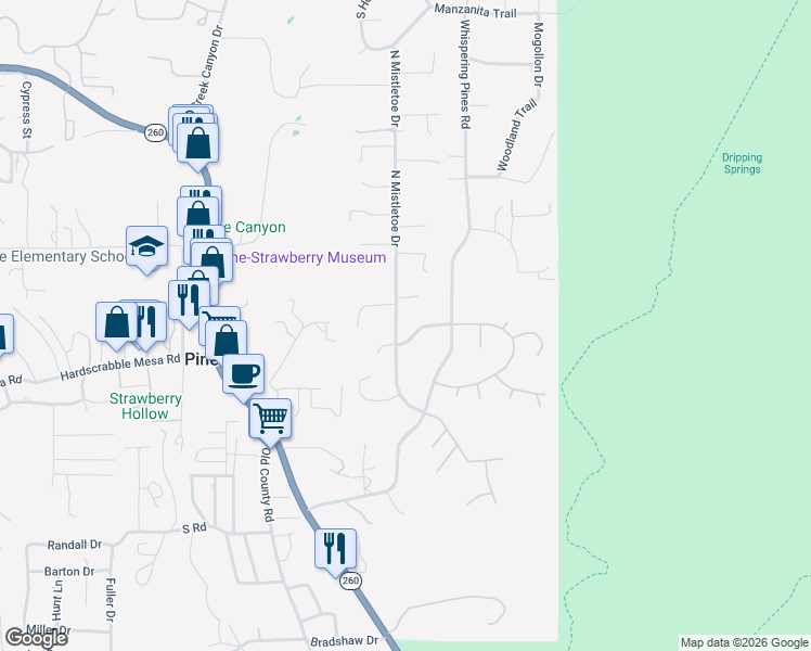 map of restaurants, bars, coffee shops, grocery stores, and more near 5699 West Sundance Circle in Pine