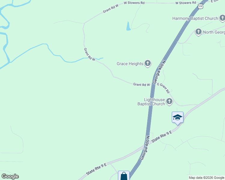 map of restaurants, bars, coffee shops, grocery stores, and more near 317 Grant Road West in Dawsonville