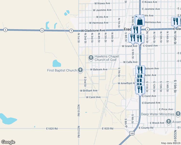 map of restaurants, bars, coffee shops, grocery stores, and more near 401 South 3rd Street in Frederick