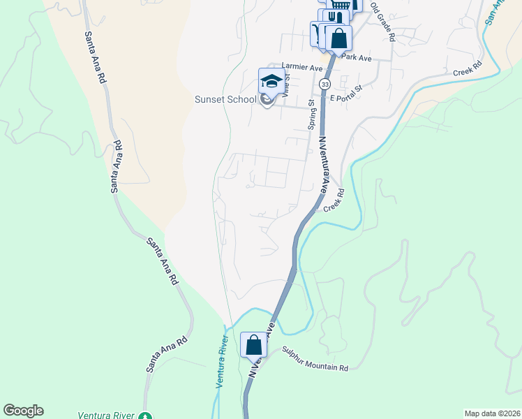 map of restaurants, bars, coffee shops, grocery stores, and more near 1125 Spring Street in Oak View