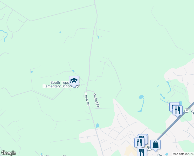 map of restaurants, bars, coffee shops, grocery stores, and more near 1098 Hoover Road in Hampstead