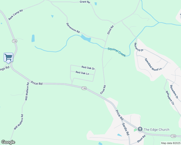 map of restaurants, bars, coffee shops, grocery stores, and more near 5041 Red Oak Lane in Gainesville