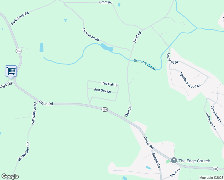 map of restaurants, bars, coffee shops, grocery stores, and more near 5041 Red Oak Lane in Gainesville