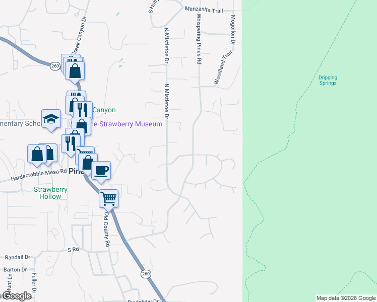 map of restaurants, bars, coffee shops, grocery stores, and more near 5634 Solitude Trail in Pine