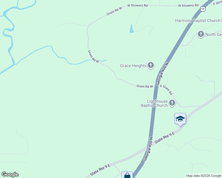 map of restaurants, bars, coffee shops, grocery stores, and more near 317 Grant Road West in Dawsonville
