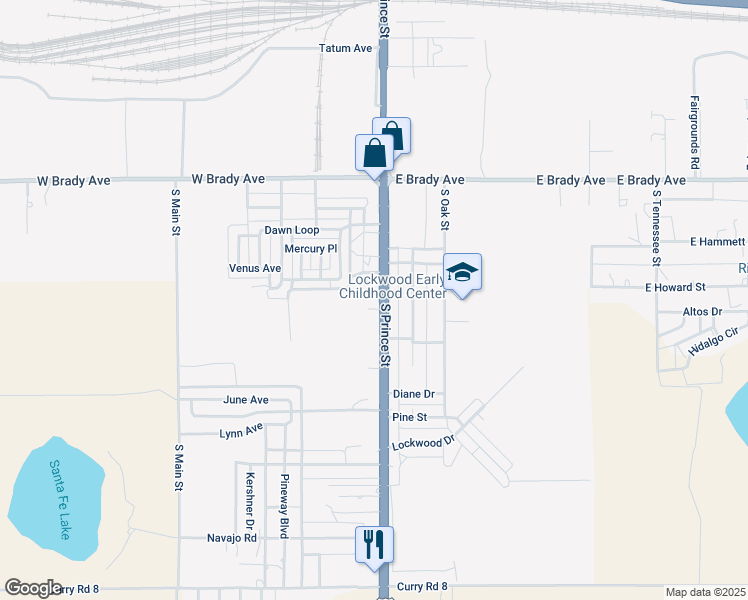 map of restaurants, bars, coffee shops, grocery stores, and more near 1100 South Prince Street in Clovis