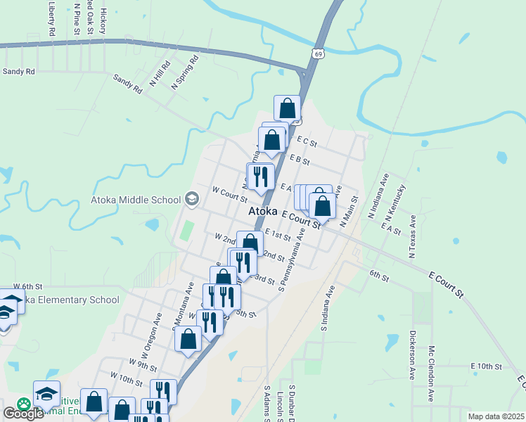 map of restaurants, bars, coffee shops, grocery stores, and more near in Atoka