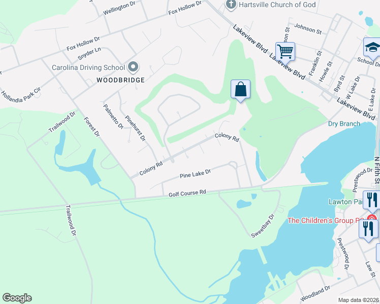 map of restaurants, bars, coffee shops, grocery stores, and more near 713 Colony Road in Hartsville