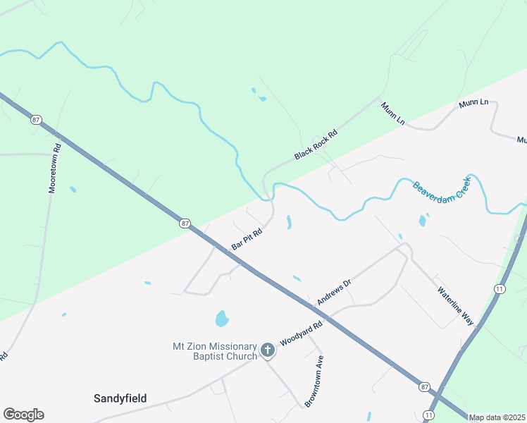 map of restaurants, bars, coffee shops, grocery stores, and more near 385 Bar Pit Road in Riegelwood
