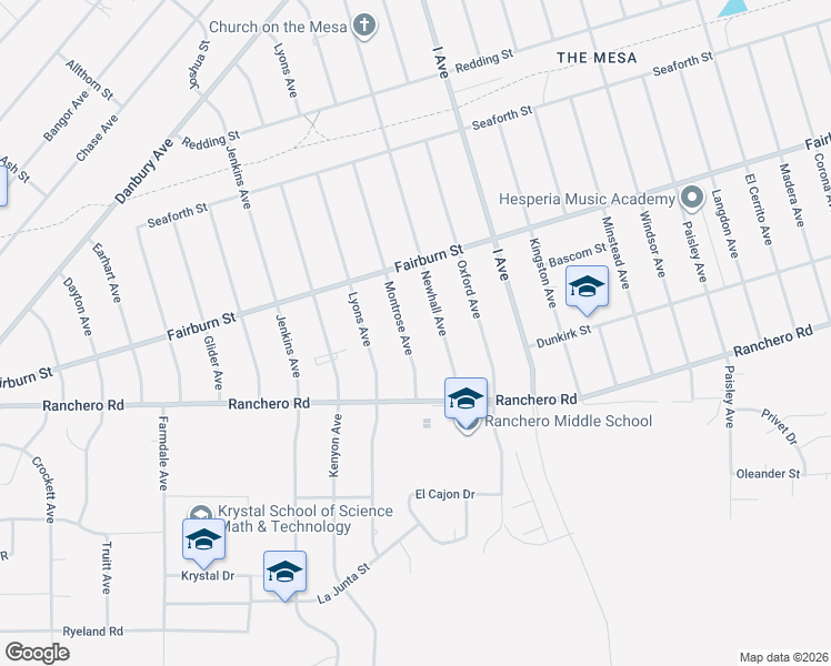 map of restaurants, bars, coffee shops, grocery stores, and more near 7413 Montrose Avenue in Hesperia