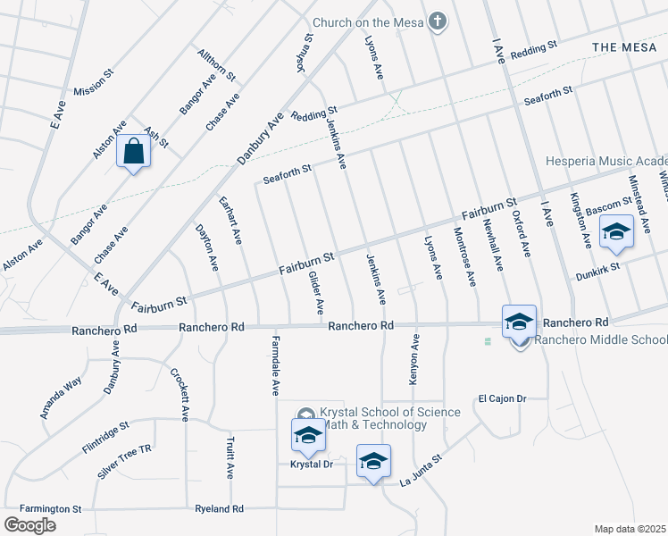 map of restaurants, bars, coffee shops, grocery stores, and more near 7426 Hastings Avenue in Hesperia