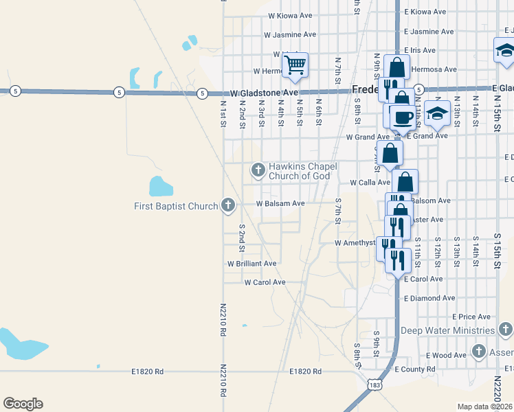 map of restaurants, bars, coffee shops, grocery stores, and more near 401 South 3rd Street in Frederick