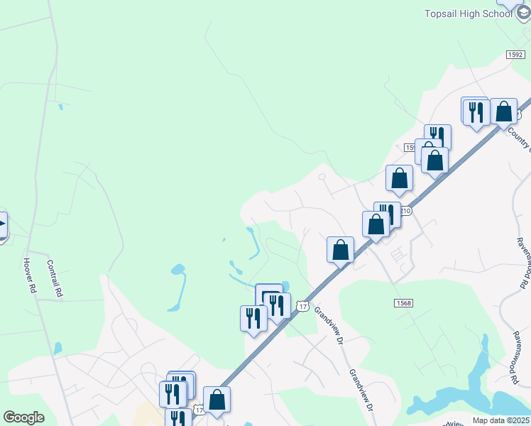 map of restaurants, bars, coffee shops, grocery stores, and more near 465 Pow Mia Trail in Hampstead