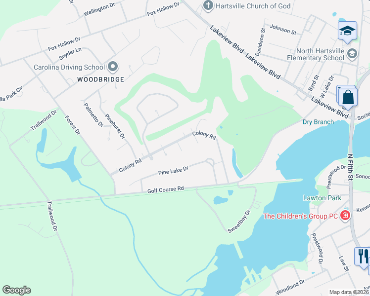 map of restaurants, bars, coffee shops, grocery stores, and more near 907 Cypress Court in Hartsville