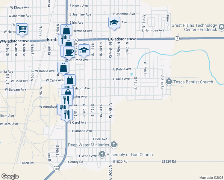 map of restaurants, bars, coffee shops, grocery stores, and more near 404 South 15th Street in Frederick