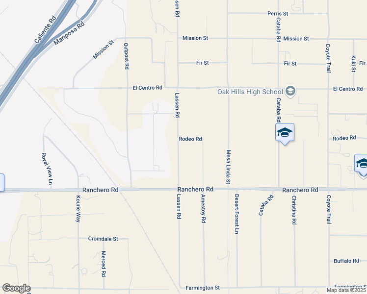 map of restaurants, bars, coffee shops, grocery stores, and more near 7435 Lassen Road in Oak Hills