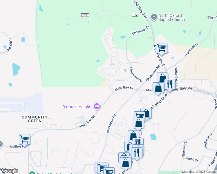 map of restaurants, bars, coffee shops, grocery stores, and more near 100 Grove Hill Dr in Oxford