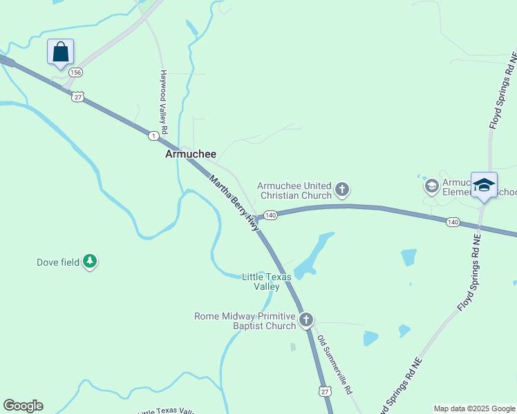 map of restaurants, bars, coffee shops, grocery stores, and more near 3272 Old Summerville Road in Armuchee