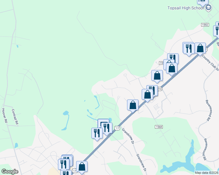 map of restaurants, bars, coffee shops, grocery stores, and more near 239 Averys Road in Hampstead