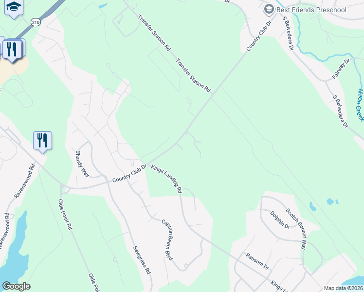 map of restaurants, bars, coffee shops, grocery stores, and more near 1276 Country Club Drive in Hampstead