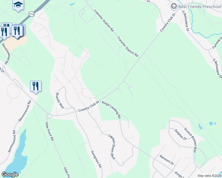 map of restaurants, bars, coffee shops, grocery stores, and more near 1276 Country Club Drive in Hampstead