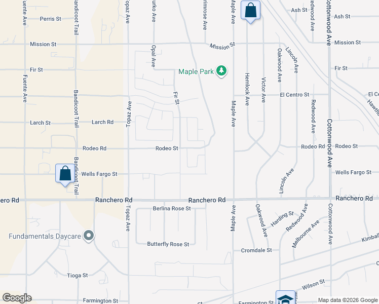 map of restaurants, bars, coffee shops, grocery stores, and more near Bucknell Avenue in Hesperia