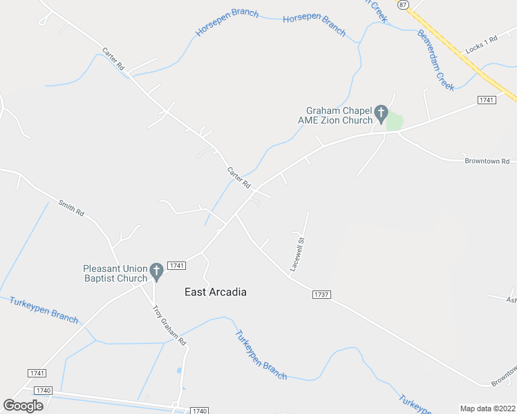 map of restaurants, bars, coffee shops, grocery stores, and more near 1001 East Arcadia Road in Riegelwood
