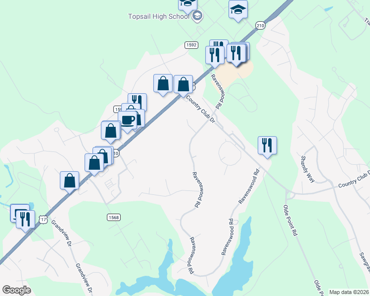 map of restaurants, bars, coffee shops, grocery stores, and more near 206-212 Ravenswood Road in Hampstead
