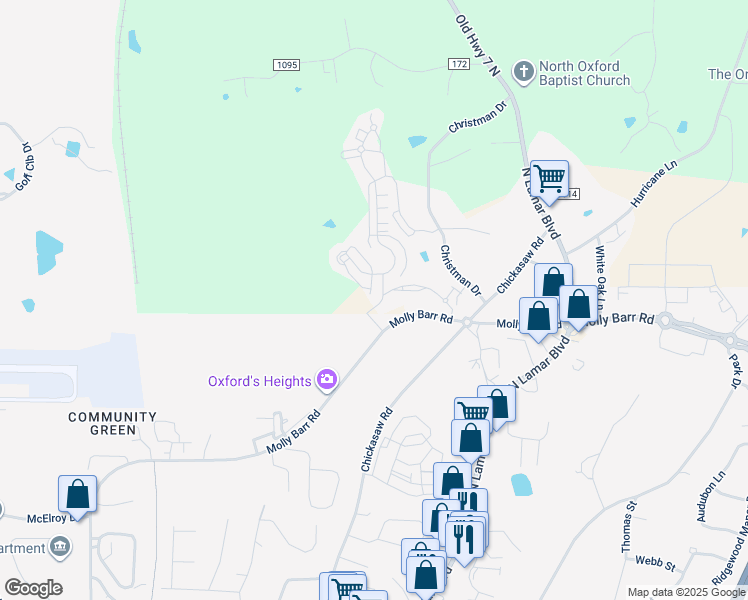 map of restaurants, bars, coffee shops, grocery stores, and more near 100 Grove Hill Dr in Oxford