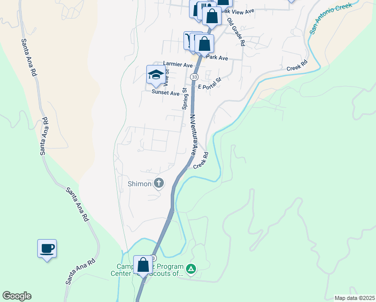 map of restaurants, bars, coffee shops, grocery stores, and more near 940 Spring Street in Oak View