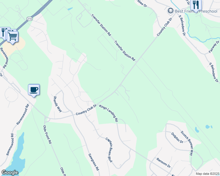 map of restaurants, bars, coffee shops, grocery stores, and more near 1379 Country Club Drive in Hampstead
