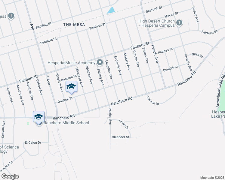 map of restaurants, bars, coffee shops, grocery stores, and more near 7486 Langdon Avenue in Hesperia