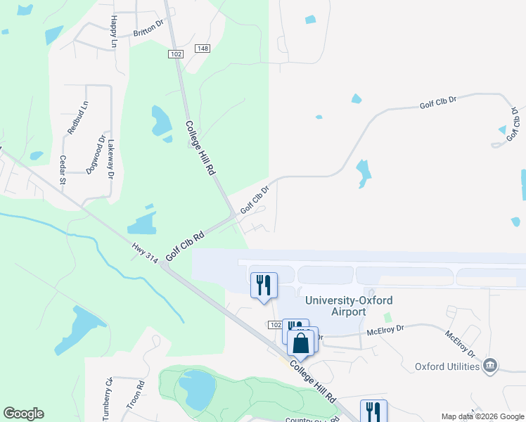 map of restaurants, bars, coffee shops, grocery stores, and more near 121 County Road 1082 in Oxford