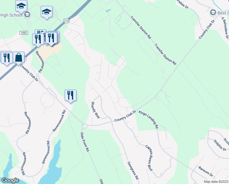 map of restaurants, bars, coffee shops, grocery stores, and more near 275 Arden Drive in Hampstead