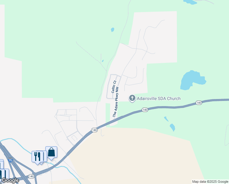 map of restaurants, bars, coffee shops, grocery stores, and more near 26 Celtic Court in Adairsville