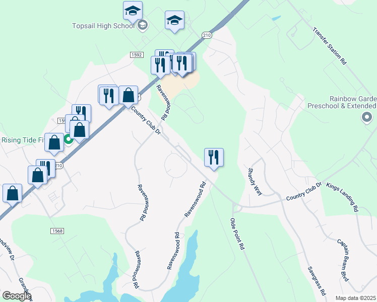 map of restaurants, bars, coffee shops, grocery stores, and more near 331 Sandpiper Lane in Hampstead