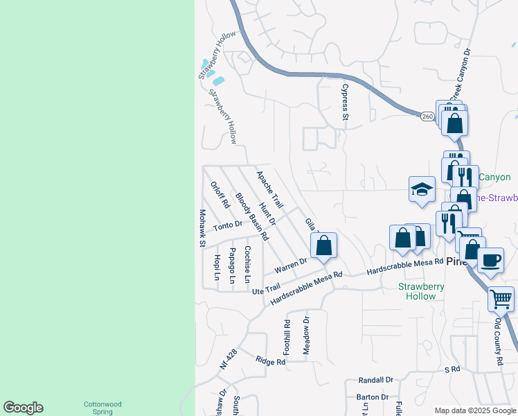 map of restaurants, bars, coffee shops, grocery stores, and more near 3897 Bloody Basin Road in Pine