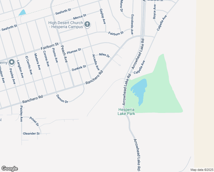 map of restaurants, bars, coffee shops, grocery stores, and more near 7474 Calpella Avenue in Hesperia