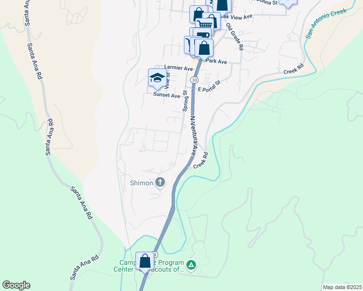 map of restaurants, bars, coffee shops, grocery stores, and more near 940 Spring Street in Oak View