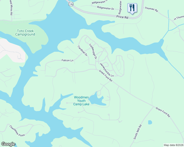 map of restaurants, bars, coffee shops, grocery stores, and more near 6117 Grant Ford Rd in Gainesville