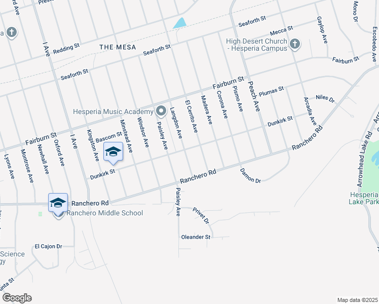 map of restaurants, bars, coffee shops, grocery stores, and more near 7475 Langdon Avenue in Hesperia