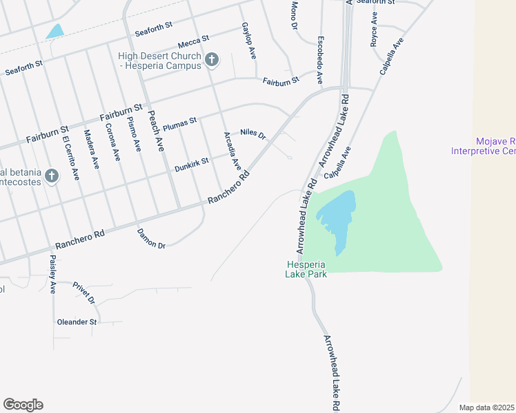 map of restaurants, bars, coffee shops, grocery stores, and more near 7474 Calpella Avenue in Hesperia