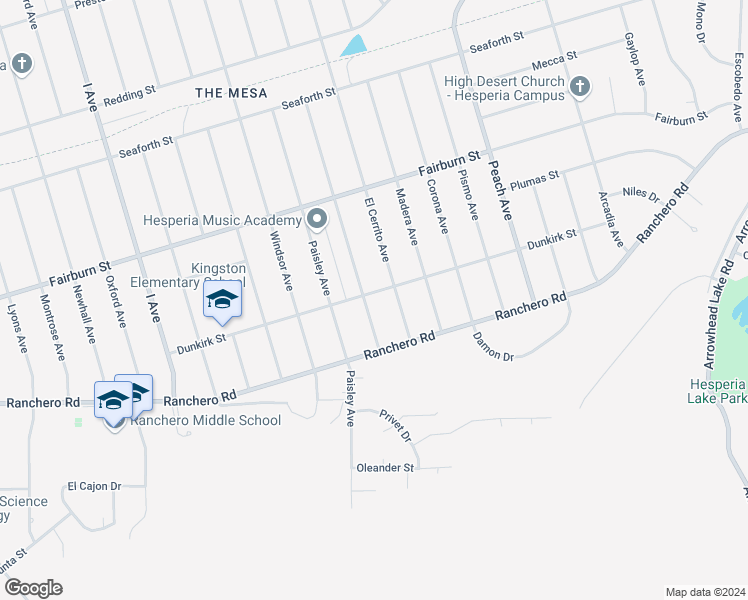 map of restaurants, bars, coffee shops, grocery stores, and more near 7475 Langdon Avenue in Hesperia