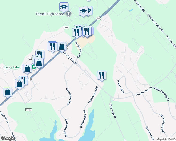 map of restaurants, bars, coffee shops, grocery stores, and more near 323 Sandpiper Lane in Hampstead