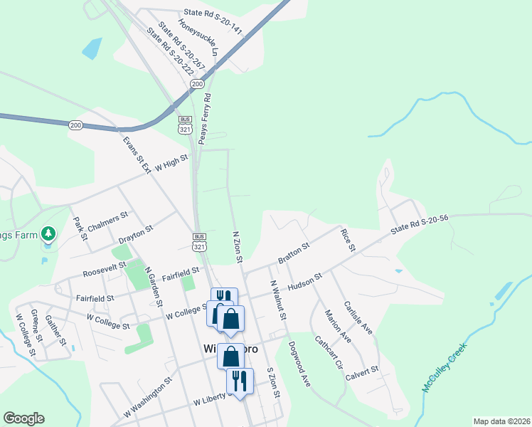 map of restaurants, bars, coffee shops, grocery stores, and more near 131 Woodland Terrace in Winnsboro